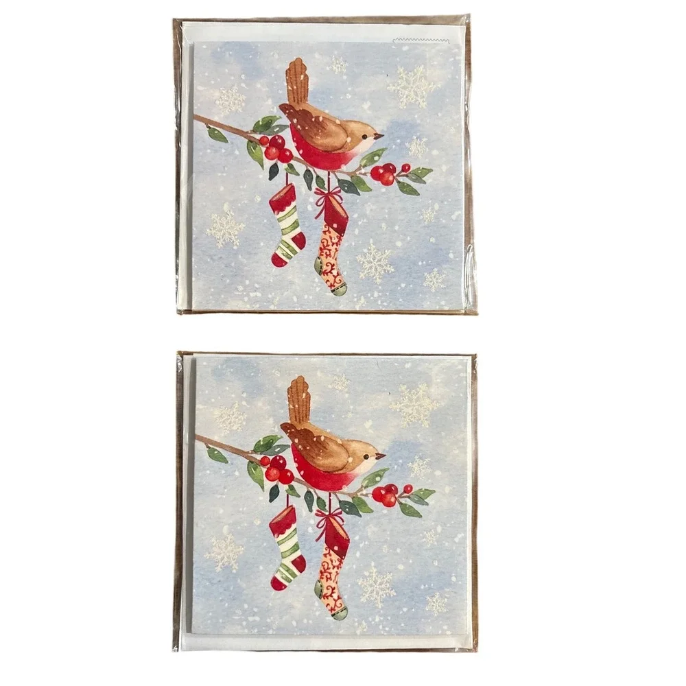 2‎ Treasures Pop Up Christmas Cards Bird with Stockings Snowman Holiday Tree